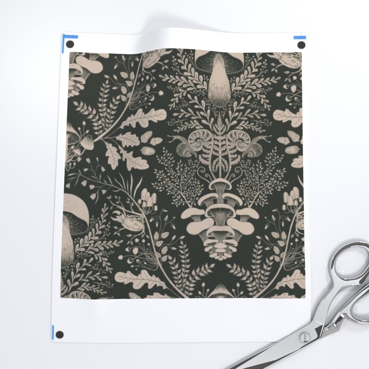 Neutral Woodland Dark Green Cream Beige Forest Damask Mushroom Gray Custom Pre-pasted Wallpaper by Spoonflower Pre-Pasted Wallpaper 2FT Wide